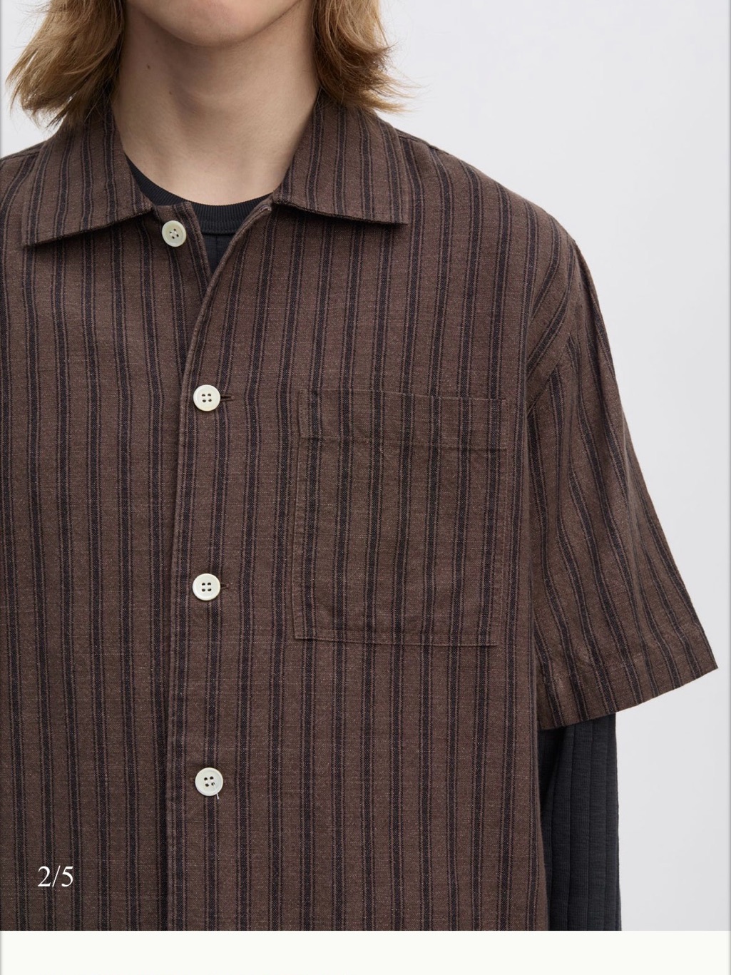 Another Aspect - Men's Brown Striped Short-Sleeve Button-Down Shirt